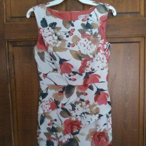 Dress Barn Floral Sheath Sleeveless Salmon Coral Roses Tiered Size 4